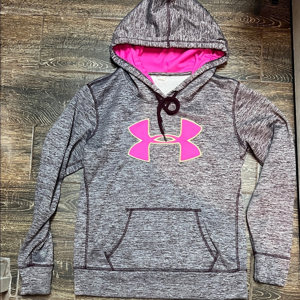 Under Armour Heathered Gray/ Purple Hoodie with Pink Logo